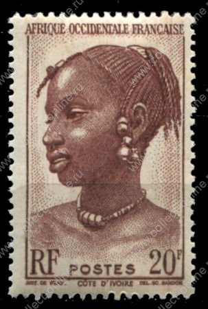 Французская Западная Африка 1947 г. • Iv# 41 • 20 fr. • осн. выпуск • девушка из Кот-Д"Ивуара • MH OG VF