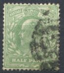 Великобритания 1902-10 гг. Gb# 217 • ½ d. • Эдуард VII • светло-зеленая • стандарт • Used VF ( кат.- £1,5 )