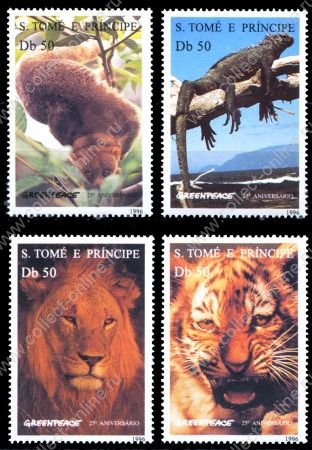 Сан-Томе и Принсипи 1996 г. SC# 1237-40 • Дикие животные (выпуск Гринпис) • MNH OG XF • полн. серия ( кат.- $20 ) 