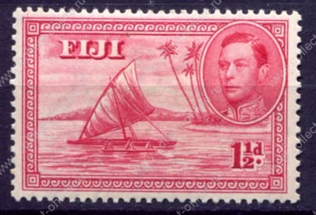 Фиджи 1938-1955 гг. • Gb# 251 • 1 ½ d. • Георг VI осн. выпуск • "пустое каноэ" • MH OG XF ( кат. - £15- )