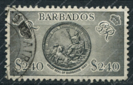 Барбадос 1950 г. • Gb# 282 • Георг VI основной выпуск • большая печать колонии(1660 г.) • концовка серии • Used VF ( кат.- £45 )