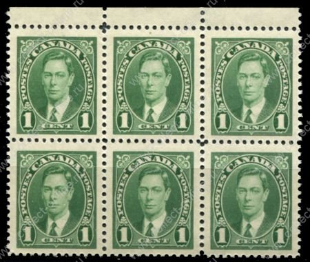 Канада 1937 г. • Sc# 231 • 1 c. • Георг VI • стандарт • блок 6 марок(из буклета) • MNH OG VF ( кат. - $12 )