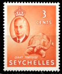 Сейшелы 1952 г. • Gb# 159 • 3 c. • Георг VI • 2-й основной выпуск • черепаха • MNH OG VF