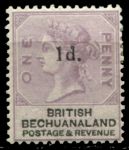 Бечуаналенд 1888 г. • Gb# 22 • 1 на 1 d. • Королева Виктория • надпечатка нов. номинала • стандарт • MH OG VF ( кат.- £ 8 )