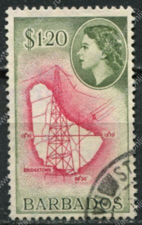 Барбадос 1953-1961 гг. • Gb# 300 • $1.20 • Елизавета II основной выпуск • карта острова • Used VF ( кат.- £ 7 )