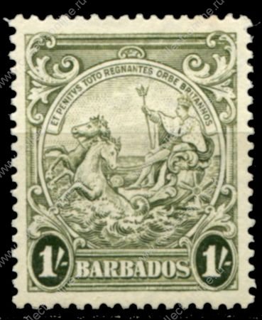 Барбадос 1938-1947 гг. • Gb# 255a • 1 sh. • "Правь Британия" • стандарт • • MH OG VF