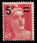Франция 1949 г. • Mi# 833 • 5 на 6 fr. • Марианна • надпечатка нов. номинала • стандарт • MNH OG VF