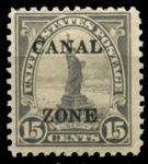 Зона Панамского канала 1925-1928 гг. • SC# 90 • 15 c. • надпечатка на марке США • Статуя Свободы • MH OG VF ( кат. - $7.50 )