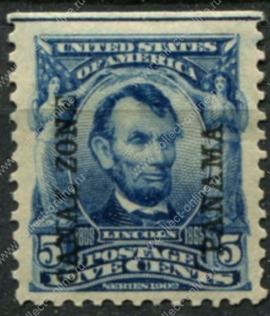 Зона Панамского канала 1904 г. • SC# 6 • 5 c. • надпечатка на марке США • Авраам Линкольн • MNG F-VF ( кат. - $95- )