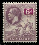 Барбадос 1912-1916 гг. • Gb# 177 • 6 d. • Георг V • "Правь Британия" • стандарт • MH OG VF ( кат.- £ 12 )