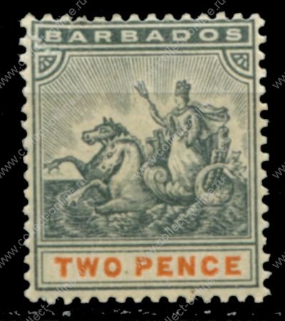 Барбадос 1892-1903 гг. • GB# 108 • 2 d. • "Правь Британия!" • стандарт • MH OG F ( кат. - £10 )