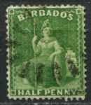 Барбадос 1875-1880 гг. • GB# 72 • ½ d. • "Британия" • (зелёная) перф. 14 • Used XF