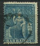 Барбадос 1861 г. • GB# 19 • 1d. • "Британия" • (синяя) • Used VF ( кат. - £85 )