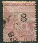 Мыс Доброй Надежды 1880 г. • Gb# 37 • 3 d. • сидящая "Надежда" • надпечатка • стандарт • Used VF