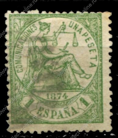 Испания 1874 г. • SC# 208 • 1 p. • "Правосудие" • стандарт • Used VF- ( кат. - $35 )