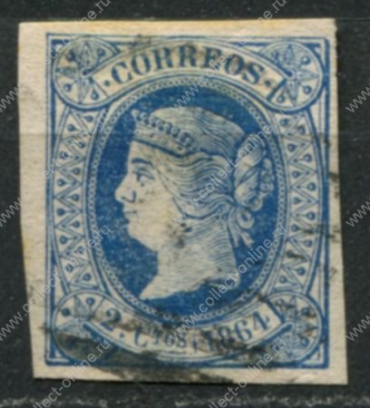 Испания 1864 г. • SC# 66 • 2 R. • Изабелла II • стандарт • Used XF ( кат.- $ 12 )