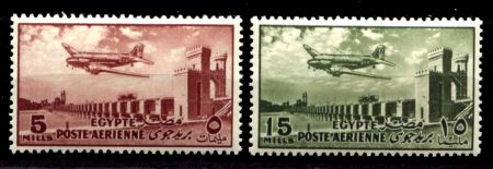 ЕГИПЕТ 1953г. SC# C65-6 / АВИАПОЧТА / MNH OG VF / АВИАЦИЯ АРХИТЕКТУРА