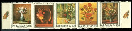 Парагвай 1967 г. • SC# 1027 • 0.1 - 0.5 g. • Живопись (натюрморты) • сцепка 5 марок • MNH OG VF