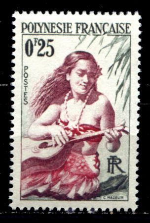 Французская Полинезия 1958 г. • SC# 183 • 25 c. • осн. выпуск • девушка с гитарой • MNH OG VF