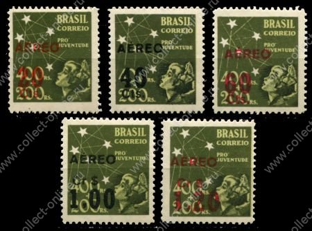 Бразилия 1944 г. • SC# C55-9 • 20 c. - 1.20 R. • надп. нов. номиналов • полн. серия • MNH OG VF ( кат. - $50 )