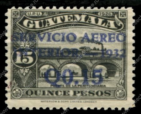 Гватемала 1932-1933 гг. • SC# C24 • 15 c. на 15 p. • надп. нов. номинала • авиапочта • MH OG VF ( кат.- $9 )