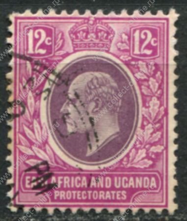Восточная Африка и Уганда • 1907-1908 гг. • GB# 38 • 12 c. • Эдуард VII • стандарт • Used VF ( кат. - £3 )