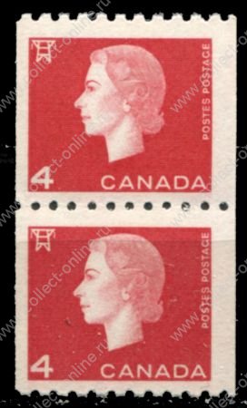 Канада 1962-1963 гг. • SC# 408 • 4 c. • Елизавета II • из рулонов • стандарт • пара • MNH OG VF ( кат. - $10 )