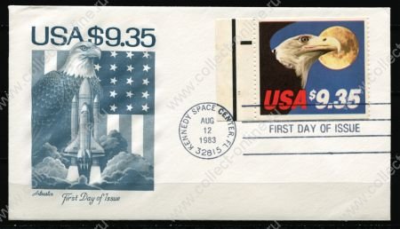 США 1983 г. • SC# 1909A • $9.35 • гашение - Космический центр им. президента Кеннеди • белоголовый орёл • КПД • Used(СГ) XF