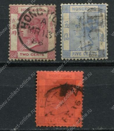 Гонконг 1882-1896 гг. • Gb# 33,35,38 • 2,5 и 10 c. • Королева Виктория • стандарт ( 3 марки ) • Used VF ( кат.- £ 6 )
