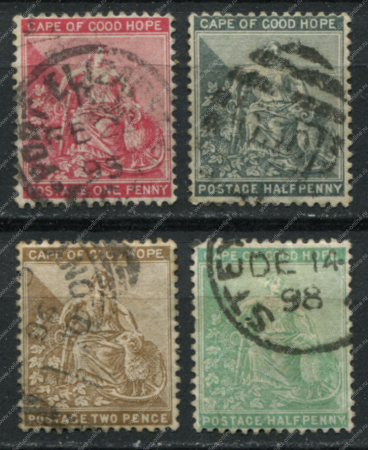 Мыс Доброй Надежды 1884-1898 гг. • Gb# 48-50,61 • ½(2), 1 и 2 d. • сидящая "Надежда" • стандарт ( 4 марки ) • Used VF