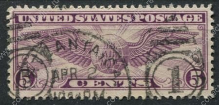 США 1930 г. • SC# C12 • 5 c. • земной шар с крыльями • авиапочта • Used VF