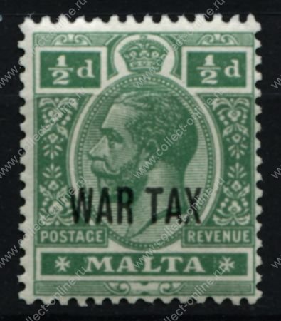 Мальта 1917-1918 гг. • Gb# 92(Sc# MR1) • ½ d. • Эдуард VII • надп. "WAR TAX" • военный налог • MH OG VF ( кат.- £2 )