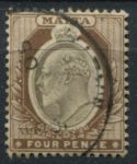 Мальта 1903-1904 гг. • Gb# 43 • 4 d. • Эдуард VII • стандарт • Used VF ( кат.- £30 )