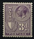 Мальта 1926-1927 гг. • Gb# 162a • 3 d. • Георг V • стандарт • MH OG VF ( кат.- £ 5 )