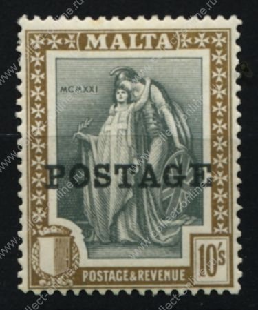 Мальта 1926 г. • Gb# 156 • 10 sh. • Женщины "Мальта" и "Британия" • надп. "Почта" • MH OG VF ( кат. - £10 )