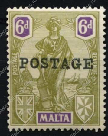 Мальта 1926 г. • Gb# 151 • 6 d. • Женщина "Мальта" с рулевым веслом • надп. "Почта" • MH OG VF