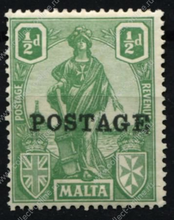 Мальта 1926 г. • Gb# 144 • ½ d. • Женщина "Мальта" с мечом • надп. "Почта" • MH OG VF