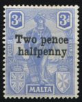 Мальта 1925 г. • Gb# 142 • 2 ½ на 3 d. • надпечатка нов. номинала • MH OG VF