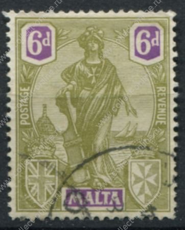 Мальта 1922-1926 гг. • Gb# 133 • 6 d. • Женщина "Мальта" с мечом • Used VF ( кат. - £5 )