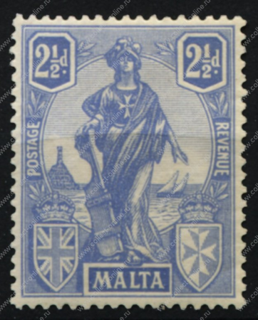 Мальта 1922-1926 гг. • Gb# 129 • 2 ½ d. • Женщина "Мальта" с мечом • MH OG VF ( кат. - £5 )