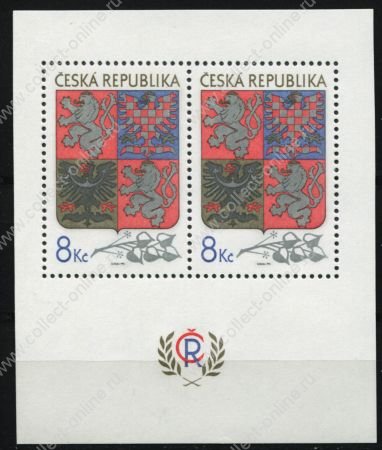 Чехия 1993 г. • Mi# Bl. 1 • 8 kr.(2) • Государственные символы • герб • блок • MNH OG XF