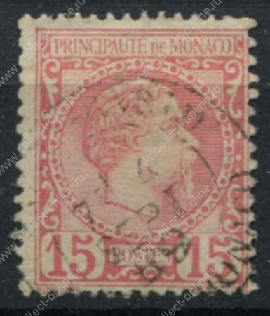 Монако 1885 г. • SC# 5 • 15 c. • 1-й выпуск • Князь Чарльз III • стандарт • Used VF ( кат.- $ 20 )