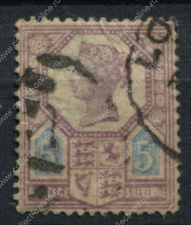 Великобритания 1887-1892 гг. • Gb# 207a • 5 d. • Королева Виктория • "Юбилейный" выпуск • стандарт • Used XF- ( кат.- £ 13 )