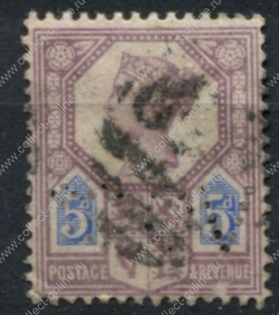 Великобритания 1887-1892 гг. • Gb# 207a • 5 d. • Королева Виктория • "Юбилейный" выпуск • перфин • стандарт • Used VF ( кат.- £ 13 )