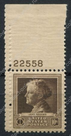 США 1940 г. • SC# 878 • 10 c. • Ученые • Джейн Адамс • MNH OG XF+