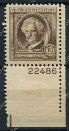 США 1940 г. • SC# 863 • 10 c. • Писатели • Марк Твен • MNH OG XF+