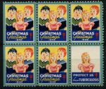 США • Рождественские этикетки 1940 г. • SC# WX100 • поющие дети • блок 5 марок + купон • Mint NG VF