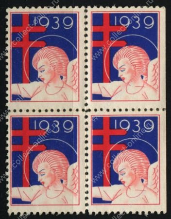 США • Рождественские этикетки 1939 г. • SC# WX96 • ангел • кв.блок • Mint NG VF