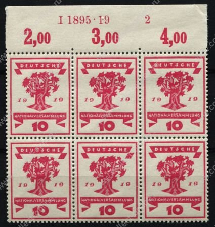 Германия 1919 г. • Mi# 107 • 10 pf. • Национальное собрание • дерево • стандарт • блок 6 марок • MNH OG Люкс!!