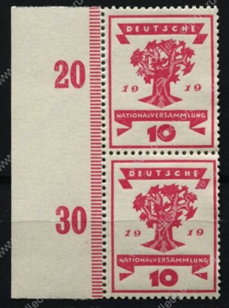 Германия 1919 г. • Mi# 107 • 10 pf. • Национальное собрание • дерево • стандарт • пара • MNH OG XF+